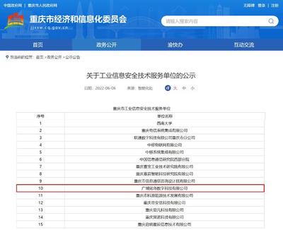 廣域銘島躋身重慶市工業(yè)信息安全技術(shù)服務(wù)單位，助力區(qū)域信息安全建設(shè)